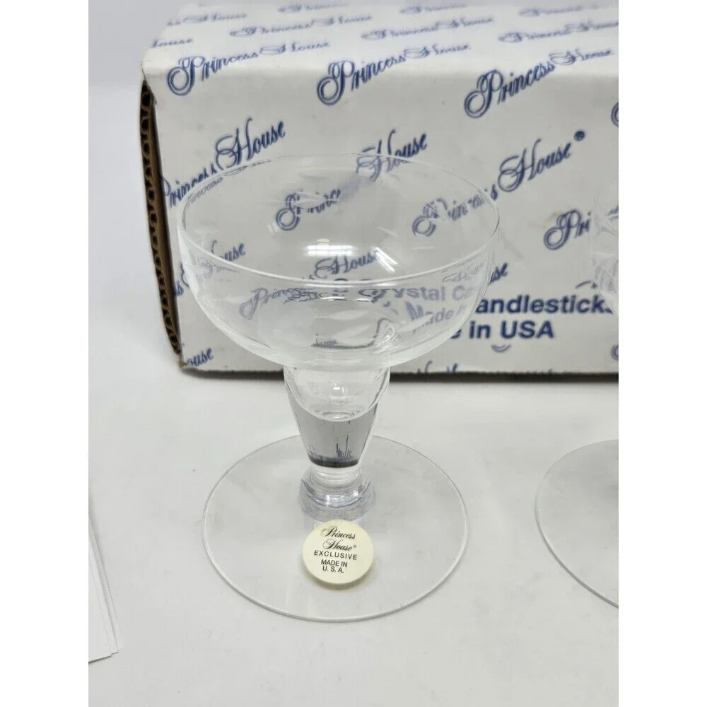 VINTAGE NOS PRINCESS HOUSE CRYSTAL CANDLESTICKS SET OF 2 WITH BOX #447 FLORAL